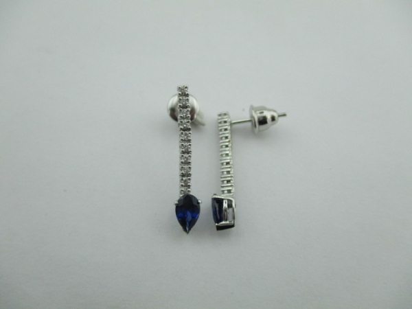 1,20 Karat Pırlanta Küpe Safir H VS-SI 18 Ayar - 1