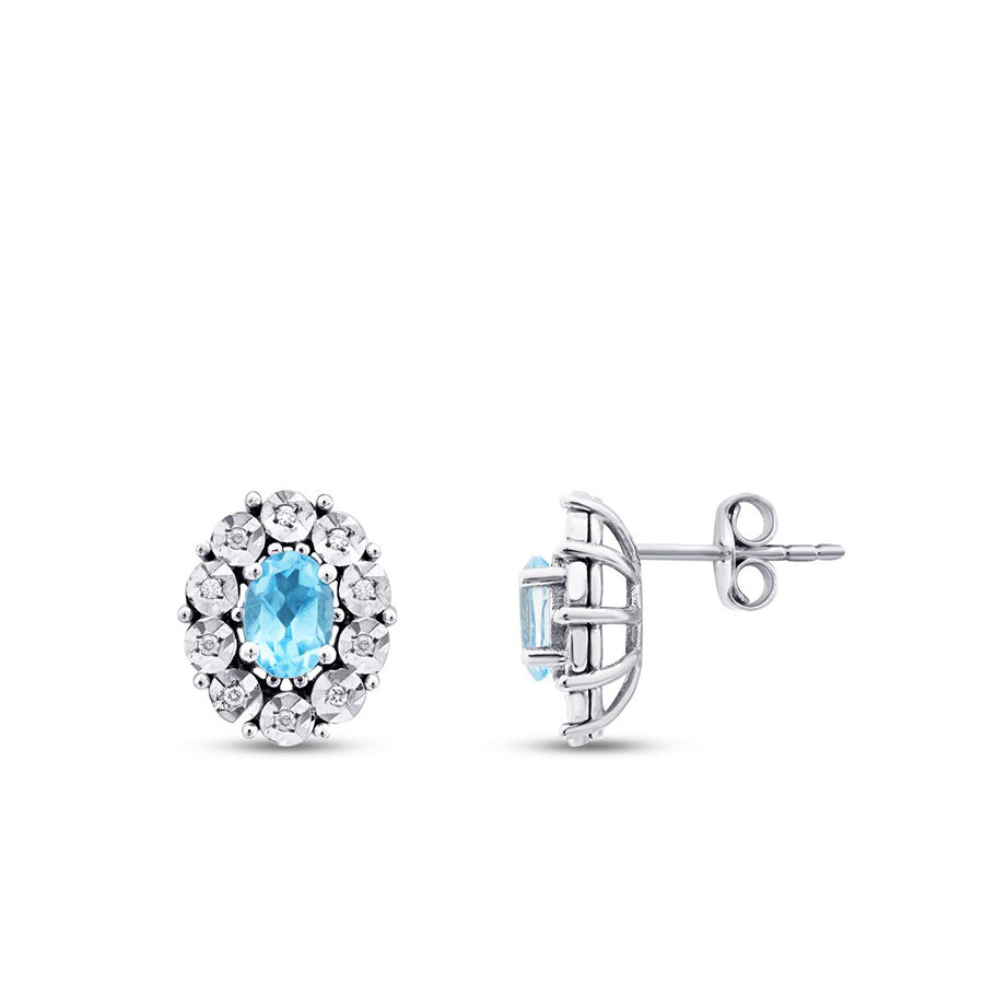 1.21 Karat Pırlanta Blue Topaz Küpe