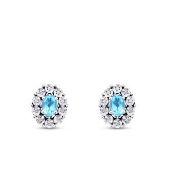 1.21 Karat Pırlanta Blue Topaz Küpe - 2