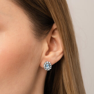 1.21 Karat Pırlanta Blue Topaz Küpe - 3