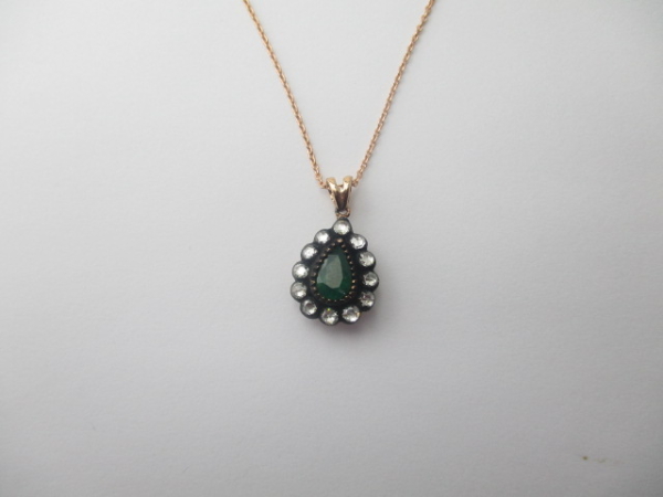 1,25 Karat Elmas Gerdanlık Zümrüt W 8 Ayar - 1