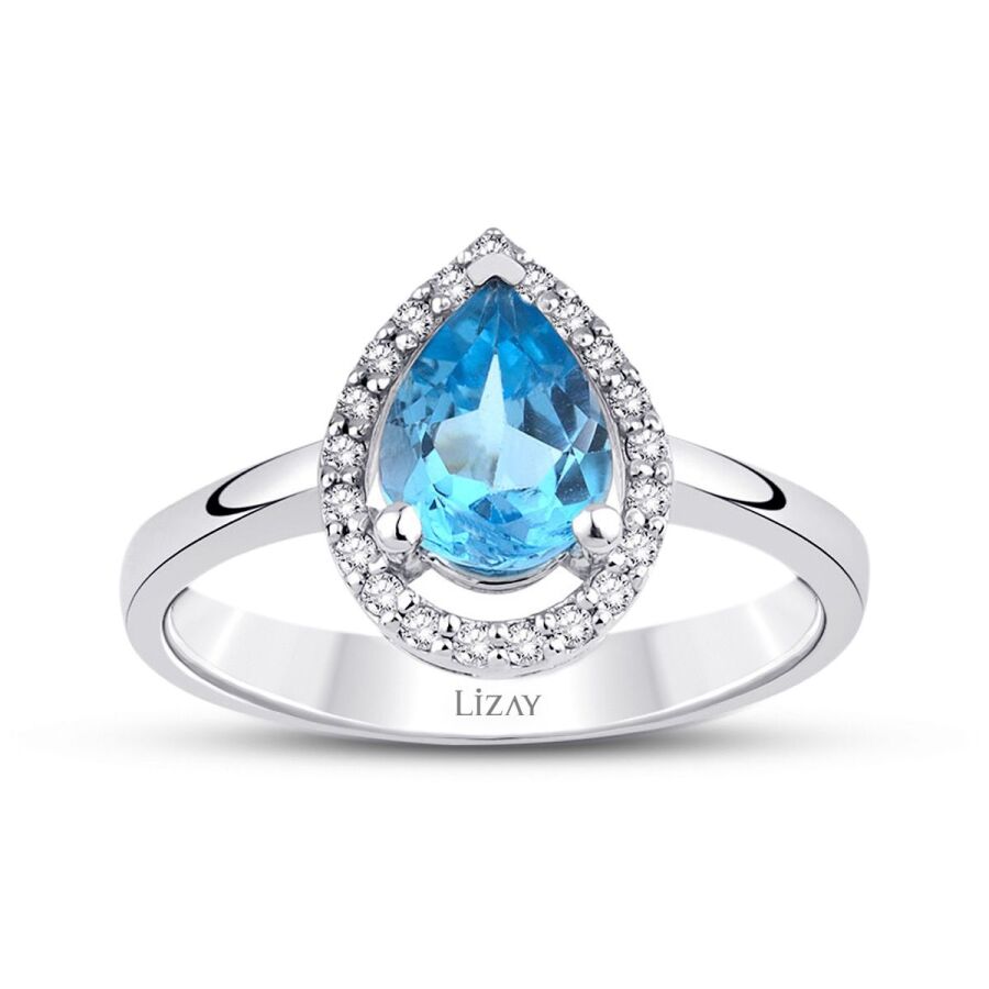 1.27 Karat Pırlanta Blue Topaz Yüzük