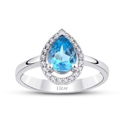 1.27 Karat Pırlanta Blue Topaz Yüzük - 1