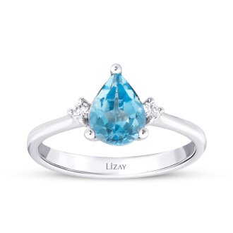 1.30 Karat Pırlanta Blue Topaz Yüzük 