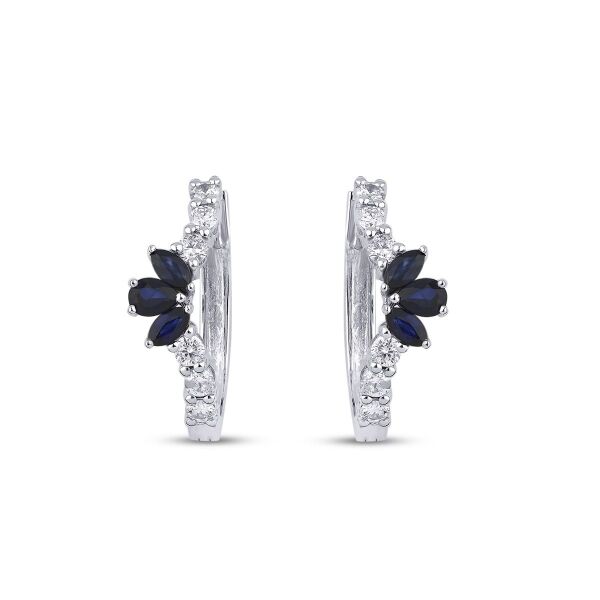 1.30 Karat Pırlanta Safir Lotus Küpe - 2