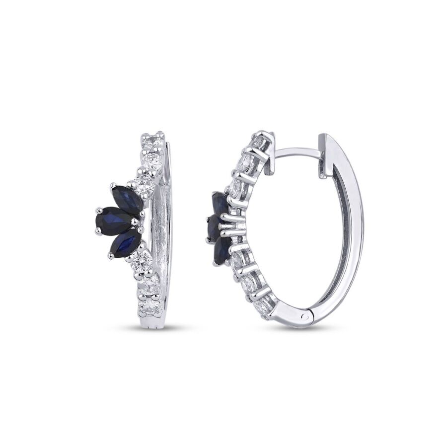 1.30 Karat Pırlanta Safir Lotus Küpe