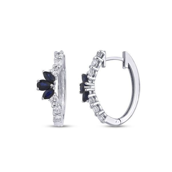 1.30 Karat Pırlanta Safir Lotus Küpe - 1