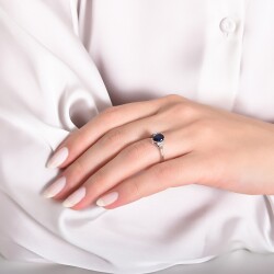 1.34 Karat Pırlanta Damla Safir Yüzük - 3