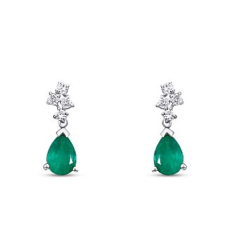 1.35 Karat Pırlanta Zümrüt Küpe - 2