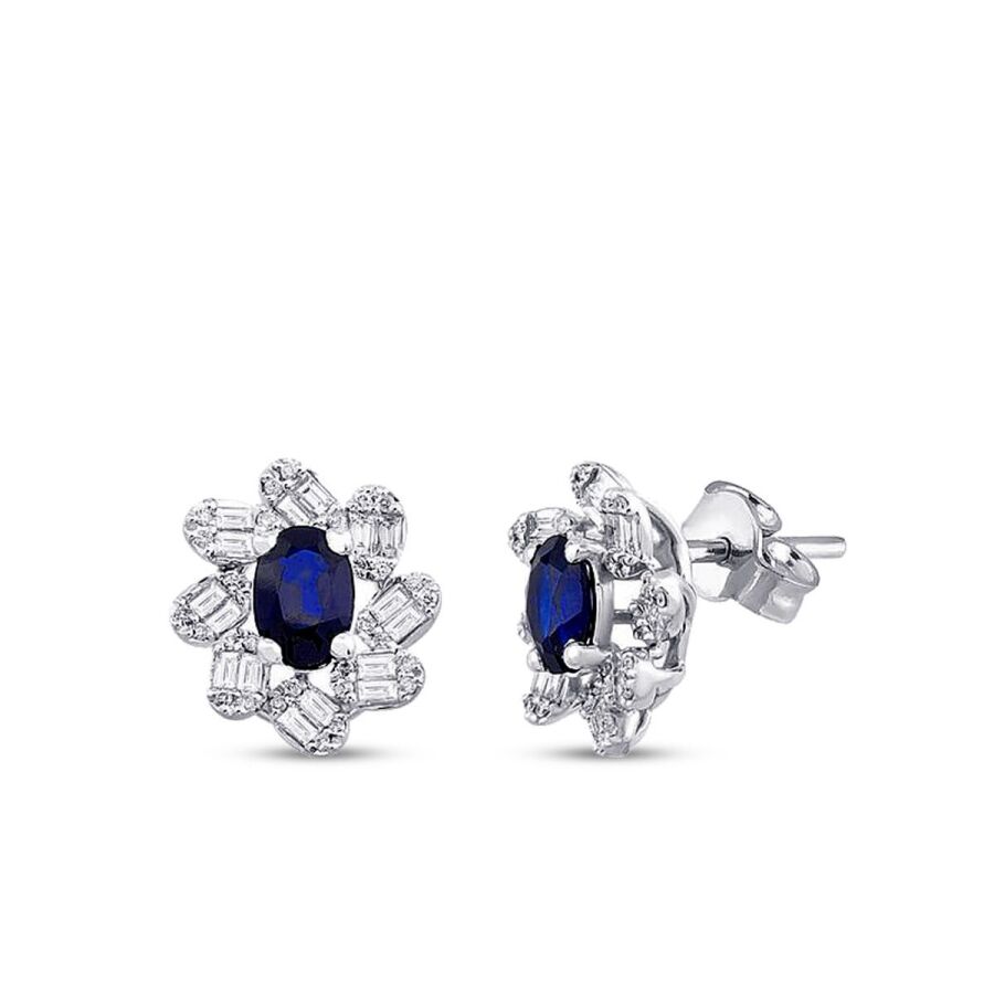 2.54 Karat Pırlanta Baget Safir Küpe
