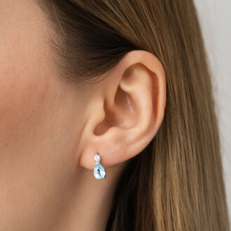 1.83 Karat Pırlanta Blue Topaz Küpe - 3