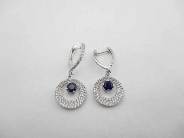 1,83 Karat Pırlanta Küpe Safir H VS-SI 18 Ayar - 1