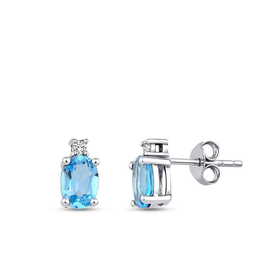 1.89 Karat Pırlanta Blue Topaz Küpe