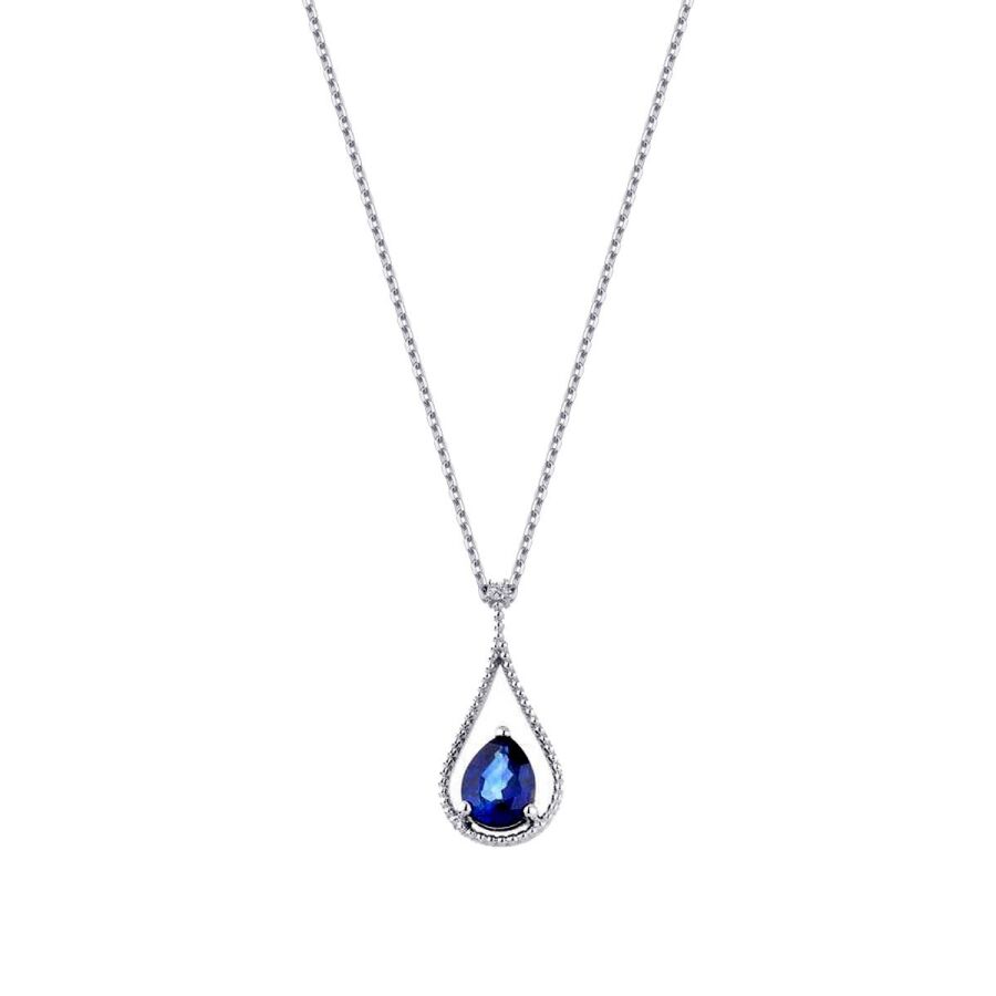 1.98 Karat Pırlanta Safir Damla Kolye