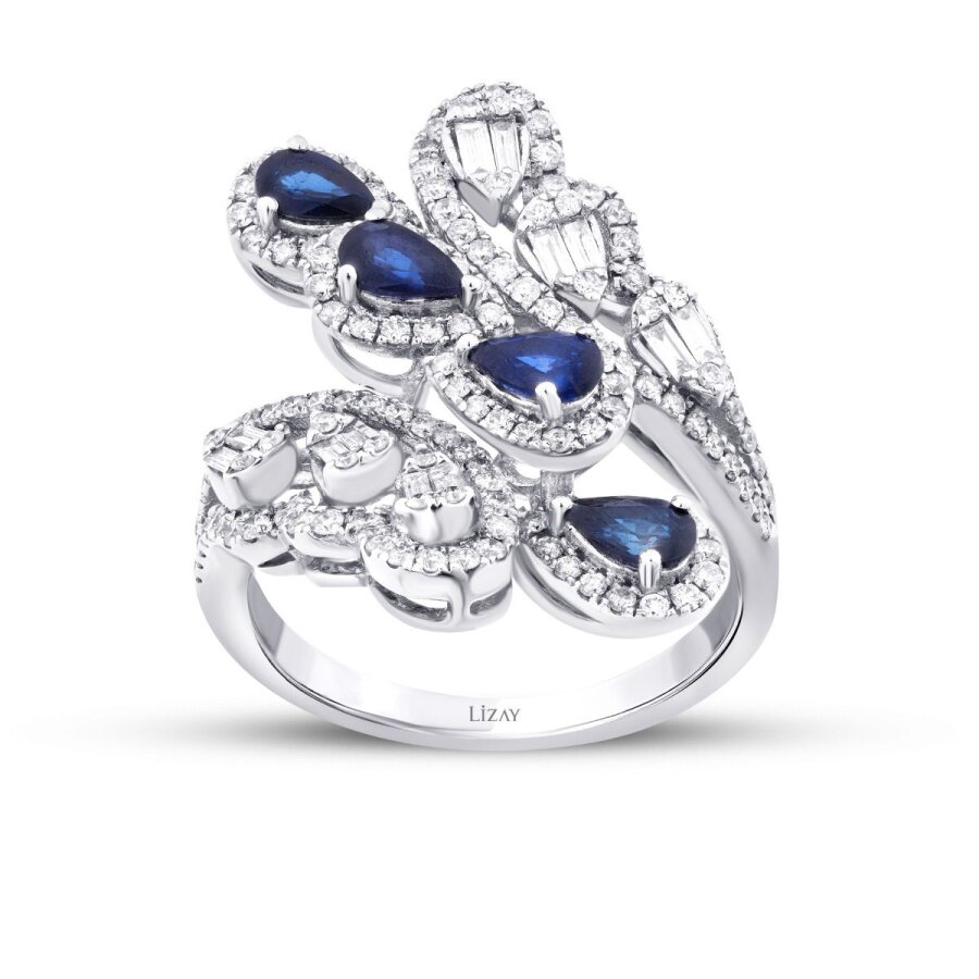 2.07 Karat Pırlanta Damla Taşlı Safir Trend Yüzük