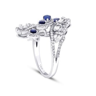 2.07 Karat Pırlanta Damla Taşlı Safir Trend Yüzük - 2