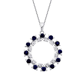 2.07 Karat Pırlanta Yuvarlak Safir Trend Kolye - 2