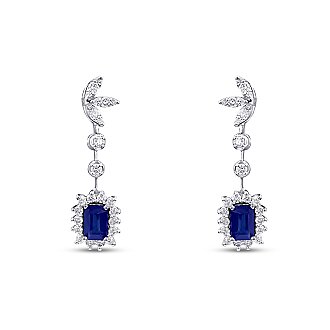 2.24 Karat Pırlanta Safir Küpe - 1