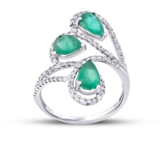 2.35 Karat Pırlanta Damla Taşlı Zümrüt Yüzük - 1