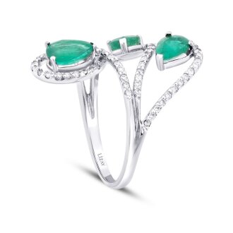 2.35 Karat Pırlanta Damla Taşlı Zümrüt Yüzük - 2