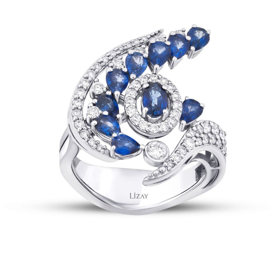 2.71 Karat Pırlanta Damla Taşlı Safir Trend Yüzük