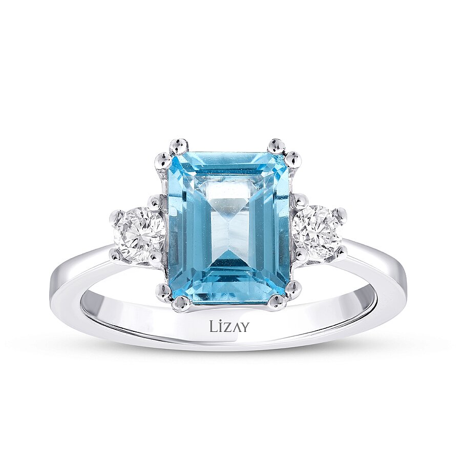 2.85 Karat Pırlanta Blue Topaz Kare Yüzük