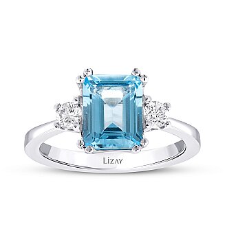2.85 Karat Pırlanta Blue Topaz Kare Yüzük - 1