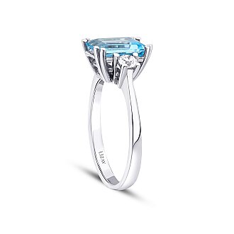 2.85 Karat Pırlanta Blue Topaz Kare Yüzük - 2
