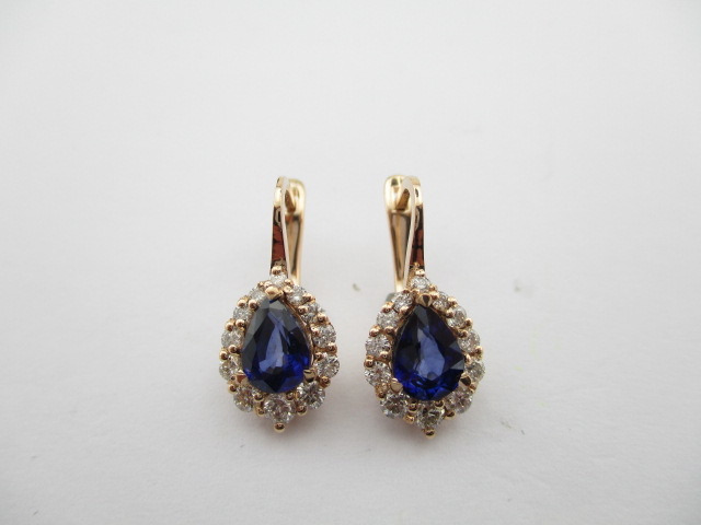 2.44 Karat PIRLANTA KÜPE Safir Fantezi KÜPE 14 AYAR