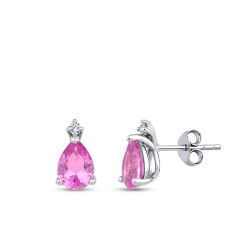 2.66 Karat Pırlanta Pembe Safir Küpe 