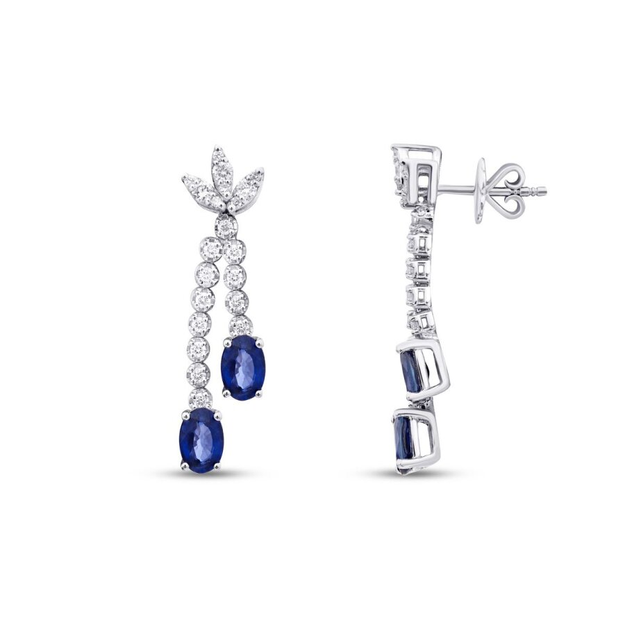 2.66 Karat Pırlanta Safir Lotus Küpe