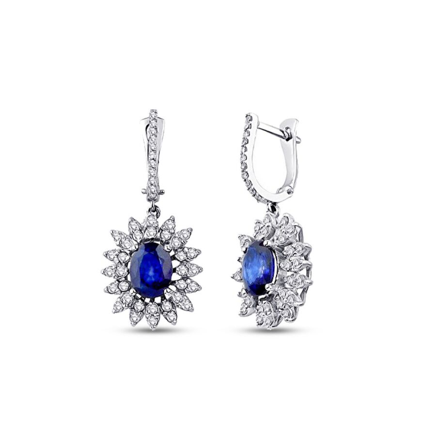 2.90 Karat Pırlanta Safir Küpe