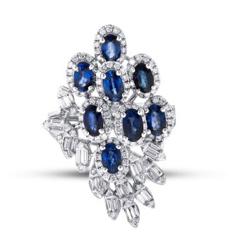 3.99 Karat Pırlanta Safir Yüzük - 1