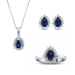 3.48 Carat Diamond Drop Sapphire Set 