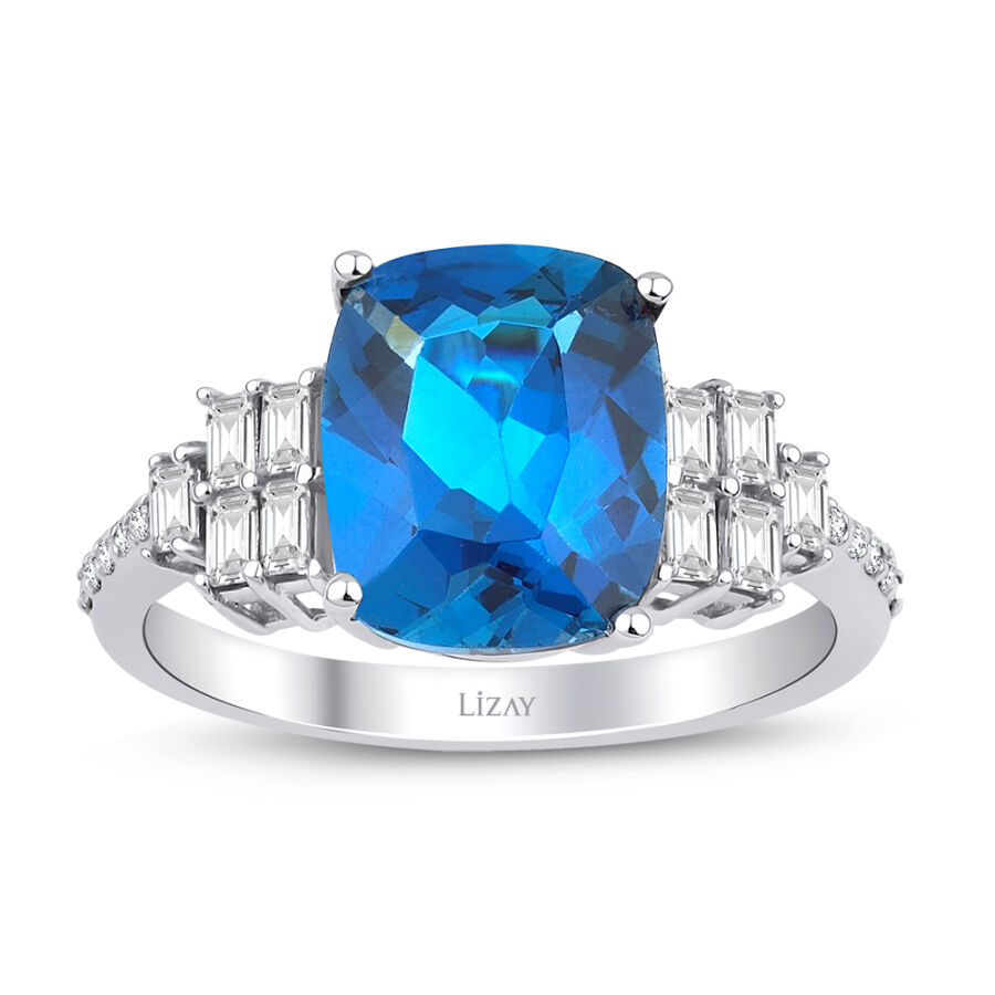 3.79 Karat Pırlanta Blue Topaz Yüzük