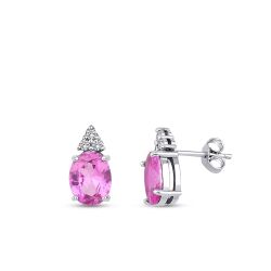 4.10 Karat Pırlanta Pembe Safir Küpe 