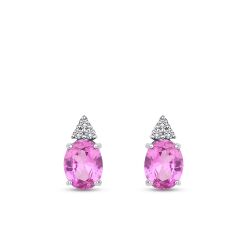 4.10 Karat Pırlanta Pink Safir Küpe - 2