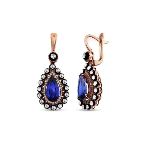 5.18 Karat Elmas Safir Küpe - 1