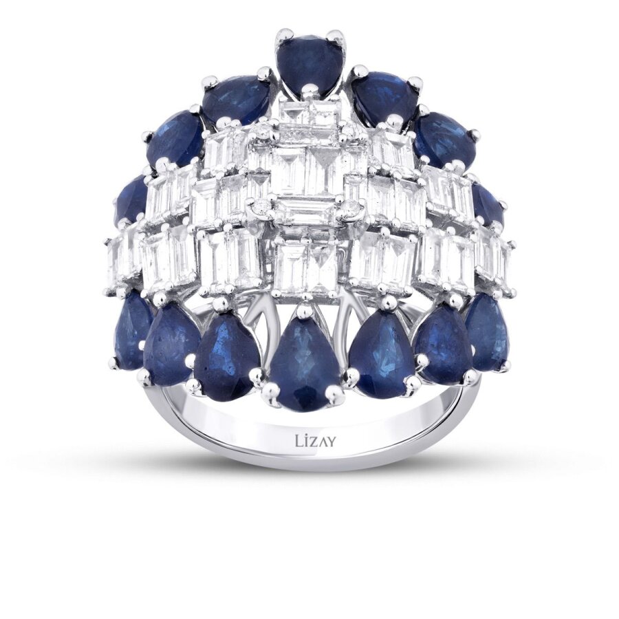 8.09 Karat Pırlanta Damla Taşlı Safir Trend Yüzük
