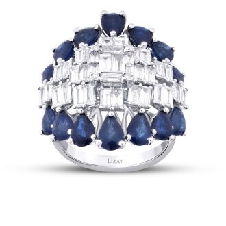 8.09 Karat Pırlanta Damla Taşlı Safir Trend Yüzük - 1