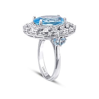 9.06 Karat Pırlanta Blue Topaz Yüzük - 2