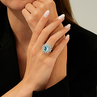 9.06 Karat Pırlanta Blue Topaz Yüzük - 3