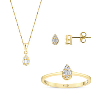 0.28 Karat Pırlanta Baget Damla Set
