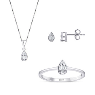 0.28 Karat Pırlanta Baget Damla Set