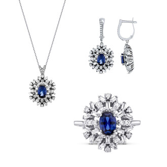7.21 Karat Pırlanta Baget Safir Set