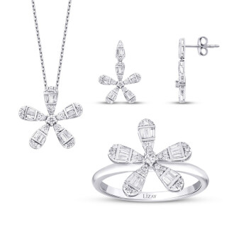 0.96 Karat Pırlanta Baget Çiçek Set