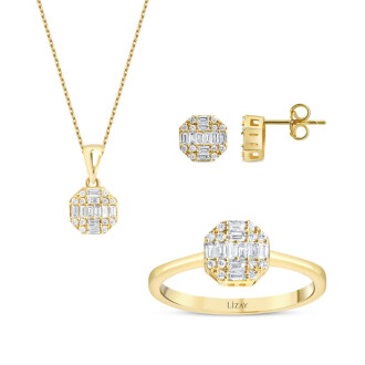 0.87 Karat Pırlanta Baget Yuvarlak Set