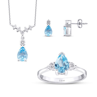 3.80 Karat Pırlanta Blue Topaz Set 