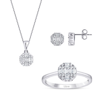 0.87 Karat Pırlanta Baget Yuvarlak Set