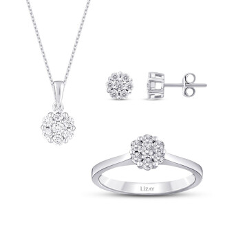 0.88 Karat Pırlanta Trend Çiçekli Set